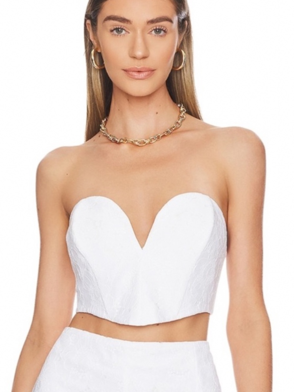 Amanda Uprichard White Cherri Strapless Crop Top White Lace